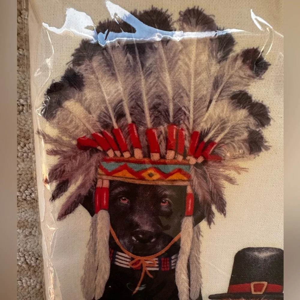 Mary Lake-Thompson Ltd. Indian Dog and Pilgrim Cat Flour Sack Dish Towel